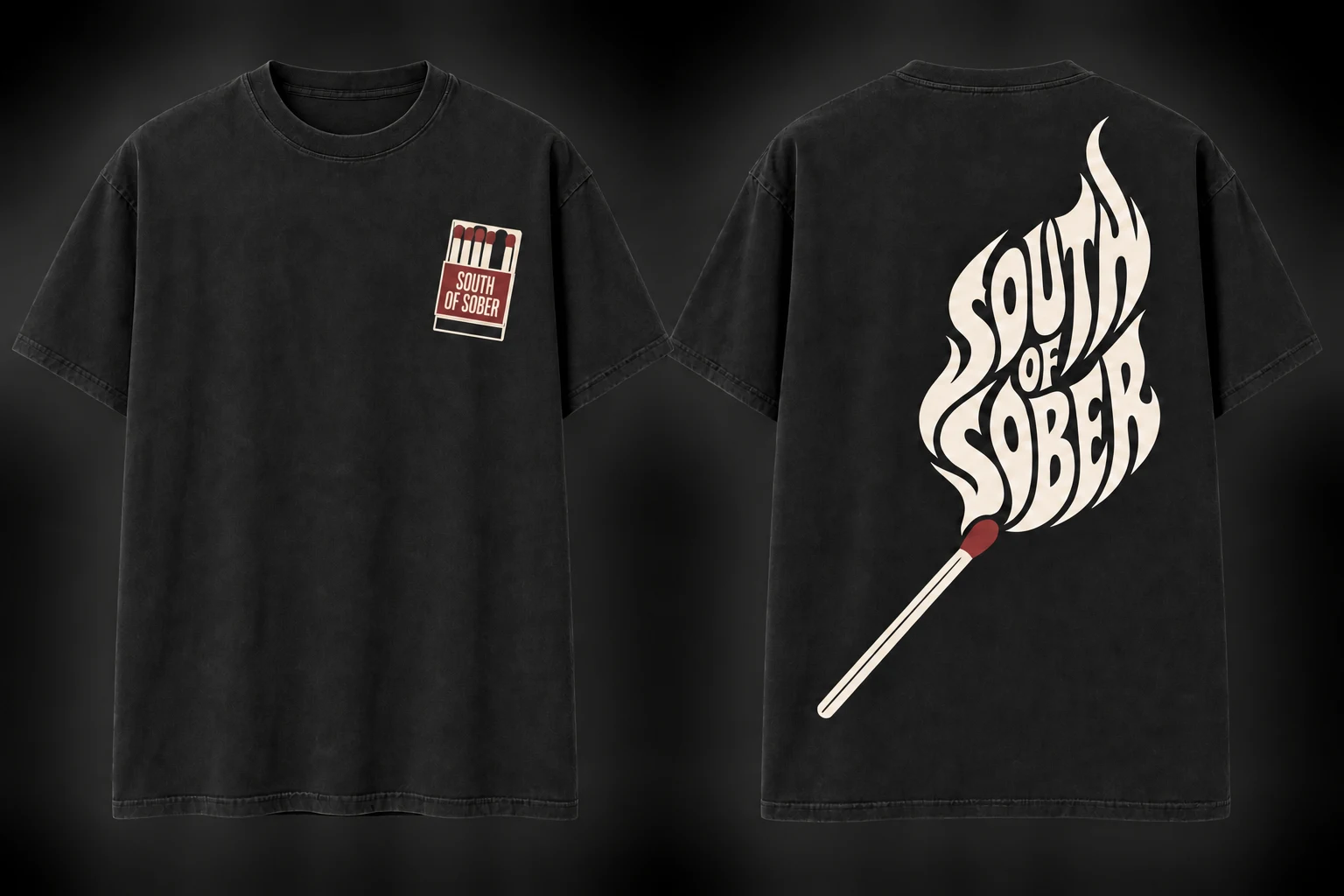 The Matchbook Tee, front and back design mockup